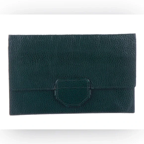 Smythson Luxury Embossed Pebble Green Leather Travel Organizer Bag Clutch - Picture 1 of 7